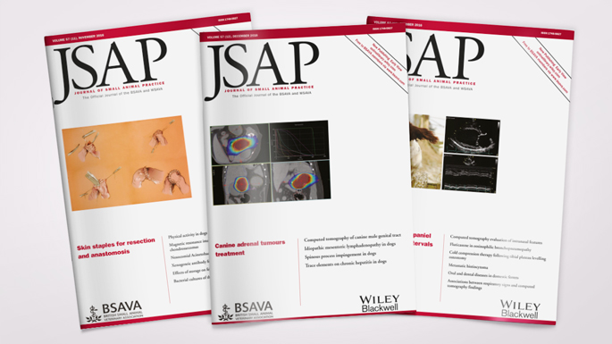 Three sample issues of the BSAVA JSAP (Journal of Small Animal Practice) magazine.