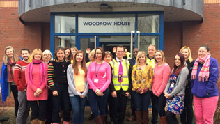 Staff members outside of the BSAVA head office in Woodrow House