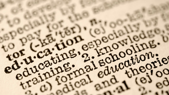 A dictionary page, showing the definition of education