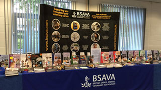 BSAVA exhibition stand and banner. Displaying different published books and magazines