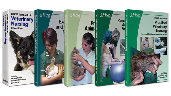 A collection of BSAVA nursing manuals, such as the BSAVA manual of practical veterinary nursing