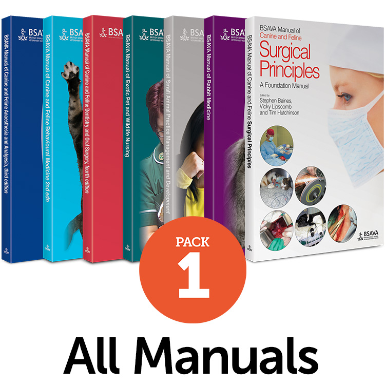 BSAVA manuals packs - Pack 1, all manuals. Example: BSAVA Manual of Canine and Feline Surgical Principles, a foundation manual