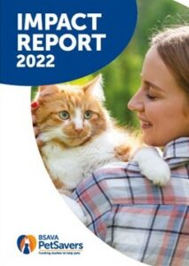 BSAVA PetSavers - Impact report 2022 - Lady holding a ginger and white cat over her shoulder